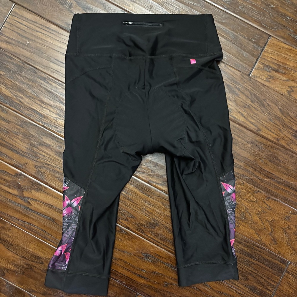 Terry Women’s Padded Biking Black and Pink Floral Leggings XL - Picture 5 of 5